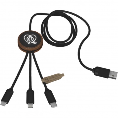 Logotrade werbemittel das Foto: SCX.design C36 3-in-1 rPET erweitertes Ladekabel mit Leuchtlogo in rundem Bambusgehäuse