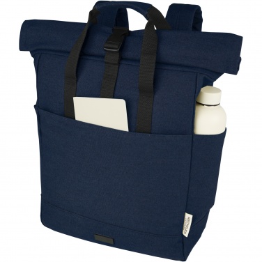 Logotrade Werbeartikel das Foto: Joey 15" GRS Rolltop Laptoprucksack aus recyceltem Canvas 15 L