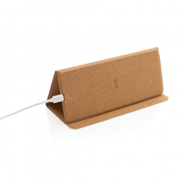 Logotrade Firmengeschenke das Foto: Wireless 10W Kork-Mauspad mit Ladefunktion und Ständer