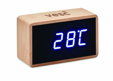Logotrade Werbegeschenke das Foto: LED Tisch Uhr Bambus Düsseldorf
