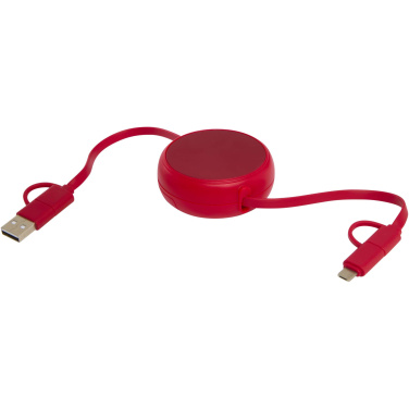 Logotrade Firmengeschenke das Foto: Alasia 100 cm 5-in-1 Kabel aus recyceltem Kunststoff und Aluminium, einziehbar, für Datenübertragung und mit 45W Schnellladung