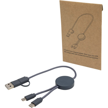 Logotrade werbemittel das Foto: Citala 30 cm 5-in-1 Kabel aus recyceltem Kunststoff für Datenübertragung und 27W Schnellladung