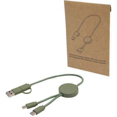 Logotrade Geschäftsgeschenke das Foto: Citala 30 cm 5-in-1 Kabel aus recyceltem Kunststoff für Datenübertragung und 27W Schnellladung