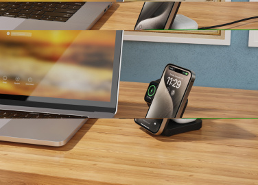 Logotrade Logogeschenke das Foto: Urban Vitamin Arcadia 15W 3in1 Magnet-Charger aus RCS rABS