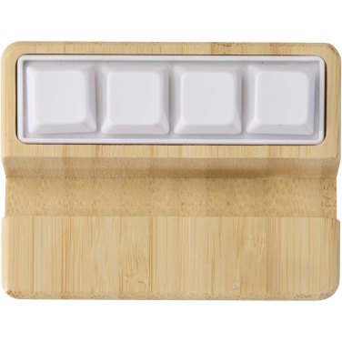 Logotrade Logogeschenke das Foto: Algol Smartphonehalterung  aus recyceltem Kunststoff mit Fidget-Toy mit Bambusdetails