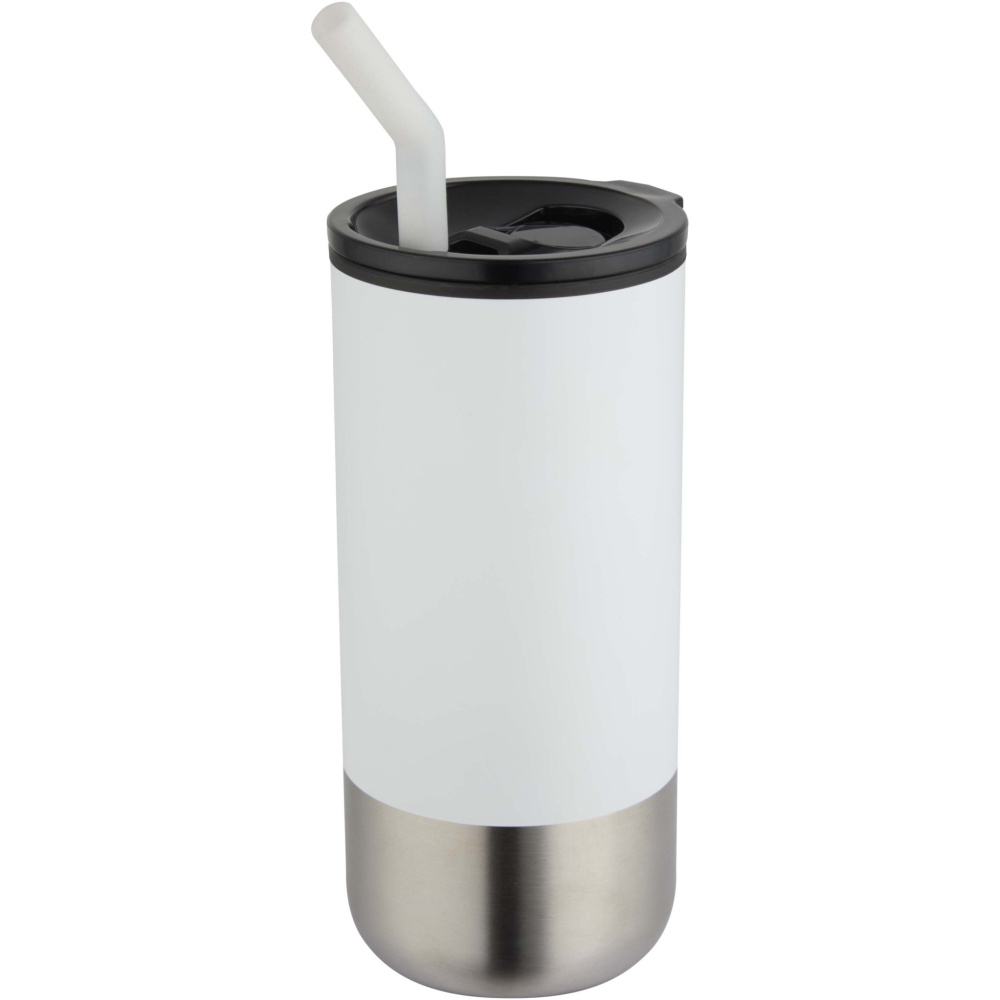 Logotrade Firmengeschenke das Foto: Grayson 480 ml RCS recycelter Isolierbecher mit Trinkhalm