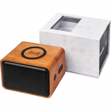 Logo trade promotional items image of: Wooden 3W speaker with wireless charging pad