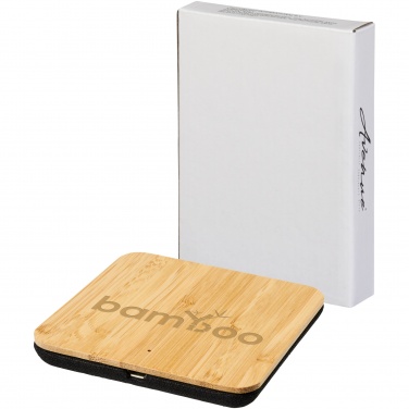 Logo trade promotional gifts picture of: Leaf 5W bamboo and fabric wireless charging pad