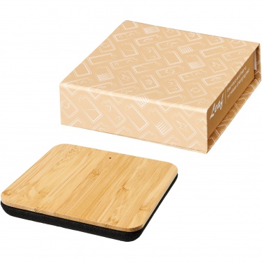 Logo trade promotional giveaways image of: Leaf 5W bamboo and fabric wireless charging pad