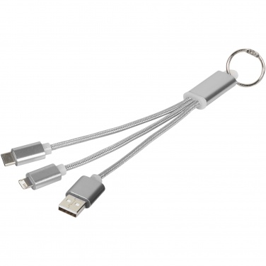Logo trade advertising products image of: Metal 3-in-1 charging cable with keychain