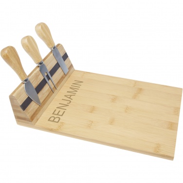 Logo trade corporate gifts image of: Mancheg bamboo magnetic cheese board and tools