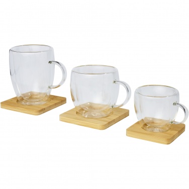 Logotrade promotional merchandise image of: Manti 2-piece 100 ml double-wall glass cup with bamboo coaster 