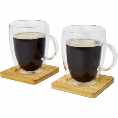 Logo trade business gift photo of: Manti 2-piece 350 ml double-wall glass cup with bamboo coaster 