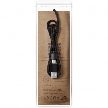 Logo trade promotional merchandise picture of: SCX.design C38 5-in-1 rPET light-up logo charging cable with squared wooden casing
