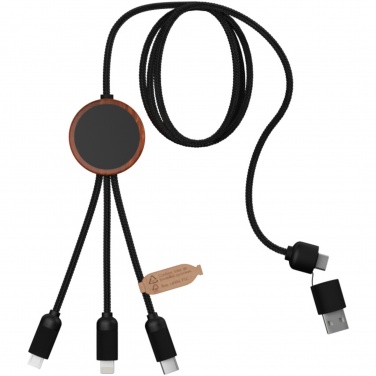 Logo trade promotional products picture of: SCX.design C37 5-in-1 rPET light-up logo charging cable with round wooden casing