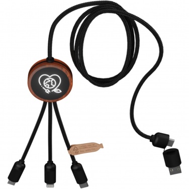 Logo trade business gift photo of: SCX.design C37 5-in-1 rPET light-up logo charging cable with round wooden casing