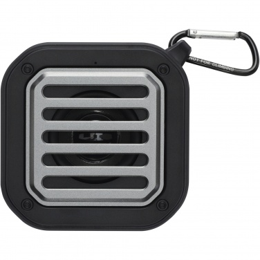 Logo trade promotional merchandise picture of: Solo 3W IPX5 RCS recycled plastic solar Bluetooth® speaker with carabiner 