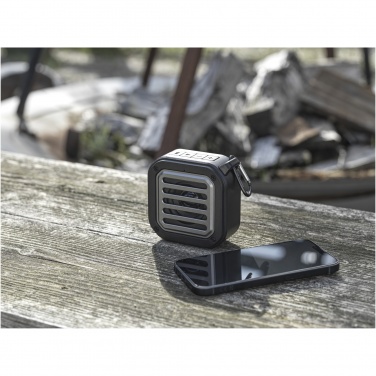 Logotrade promotional giveaway picture of: Solo 3W IPX5 RCS recycled plastic solar Bluetooth® speaker with carabiner 