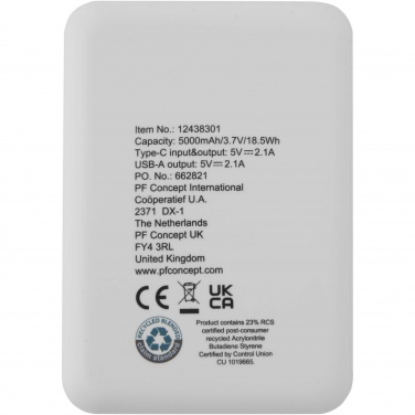 Logo trade promotional item photo of: Asama 5000 mAh Type-C recycled plastic power bank