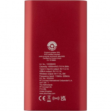 Logotrade promotional giveaway picture of: Juice 4000 mAh Type-C recycled aluminium wireless power bank 