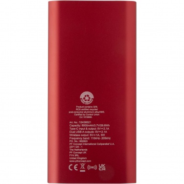 Logo trade promotional merchandise image of: Juice 8000 mAh Type-C recycled aluminium wireless power bank