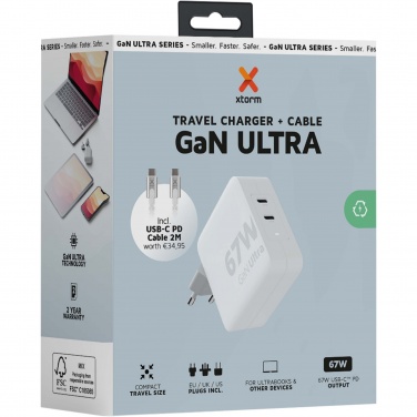 Logotrade promotional item image of: Xtorm XVC2067 GaN Ultra 67W travel charger with 100W USB-C PD cable