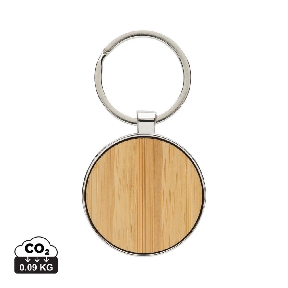 Logotrade corporate gifts photo of: RCS recycled zinc alloy round keychain with bamboo