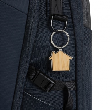 Logotrade promotional item image of: RCS recycled zinc alloy house keychain with bamboo