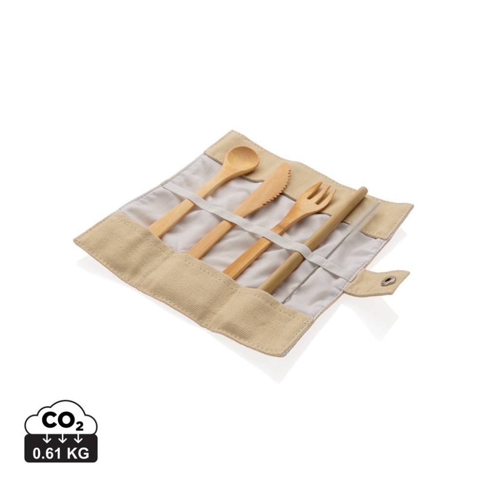 Logo trade promotional gift photo of: Reusable bamboo travel cutlery set