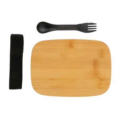Logo trade corporate gifts picture of: Stainless steel lunchbox with bamboo lid and spork