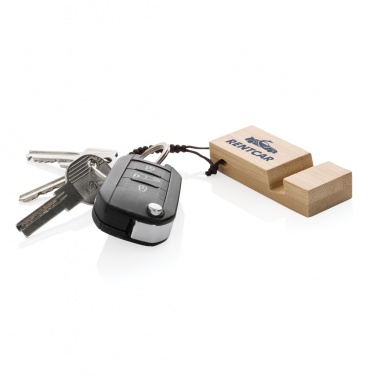Logo trade promotional items image of: Standkey bamboo keychain phone stand