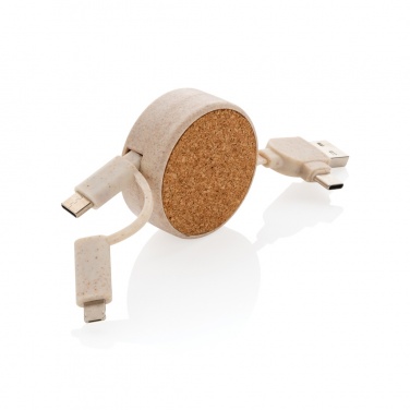 Logotrade promotional product picture of: Cork and Wheat 6-in-1 retractable cable
