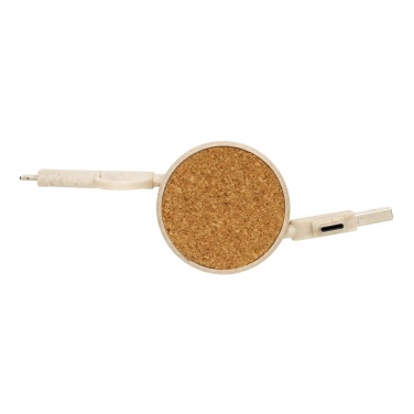 Logo trade promotional merchandise photo of: Cork and Wheat 6-in-1 retractable cable