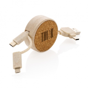 Logotrade promotional gifts photo of: Cork and Wheat 6-in-1 retractable cable