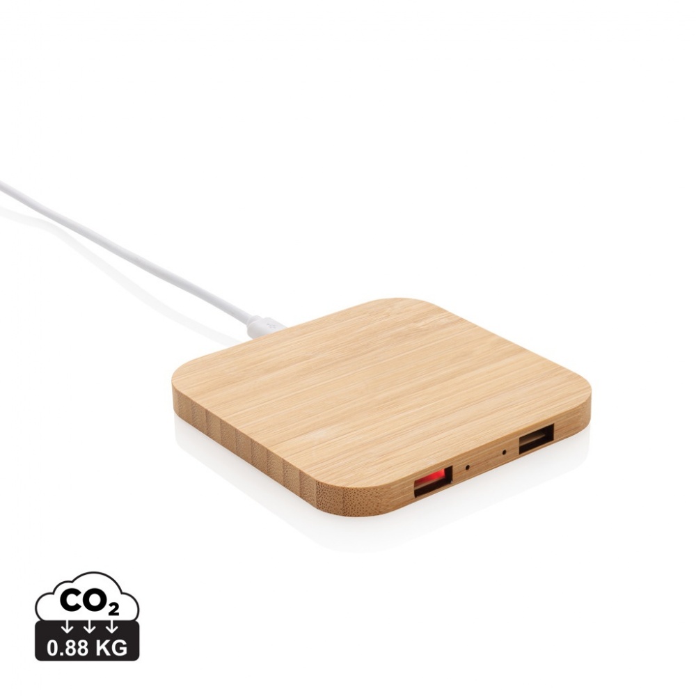 Logotrade promotional item picture of: Bamboo 5W wireless charger with USB