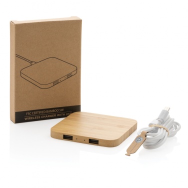 Logo trade advertising product photo of: Bamboo 5W wireless charger with USB