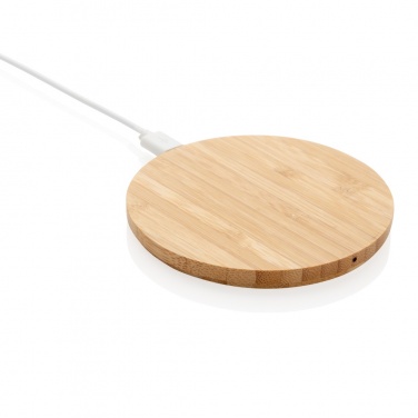 Logo trade business gift photo of: Bamboo 5W round wireless charger