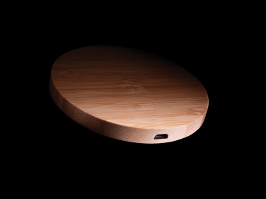 Logo trade promotional giveaways picture of: Bamboo 5W round wireless charger