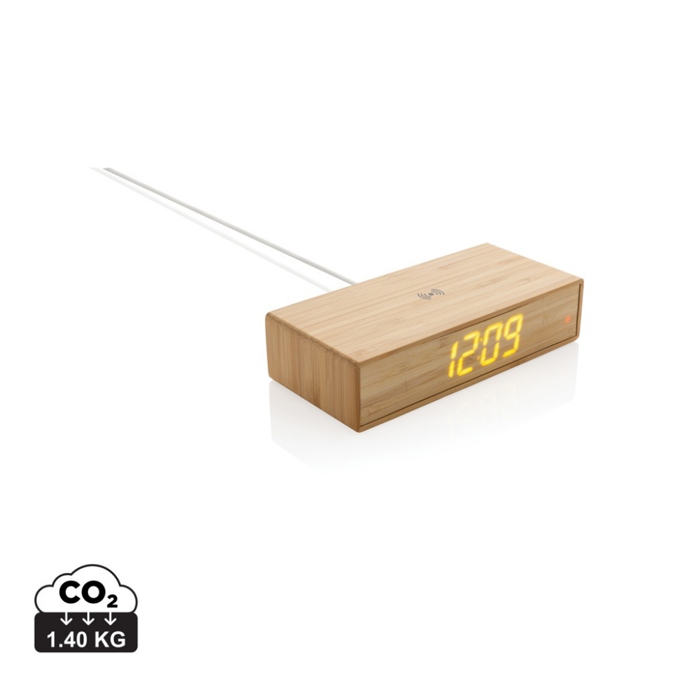 Logotrade promotional gifts photo of: Bamboo alarm clock with 5W wireless charger