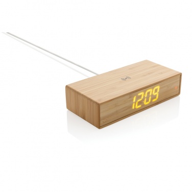Logotrade promotional item image of: Bamboo alarm clock with 5W wireless charger
