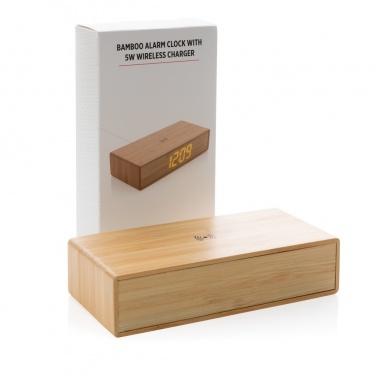 Logotrade promotional gift picture of: Bamboo alarm clock with 5W wireless charger