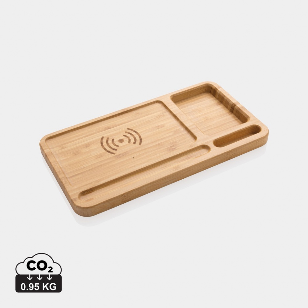 Logotrade promotional item picture of: Bamboo desk organiser 10W wireless charger