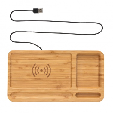 Logo trade promotional items image of: Bamboo desk organiser 10W wireless charger