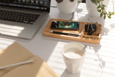 Logo trade business gift photo of: Bamboo desk organiser 10W wireless charger