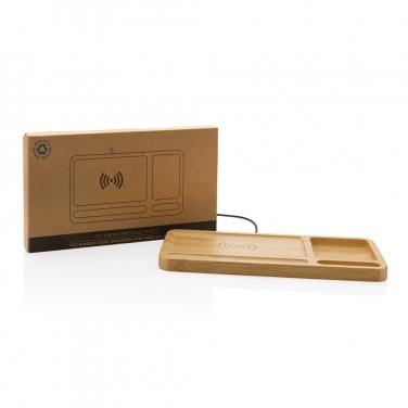 Logo trade promotional products picture of: Bamboo desk organiser 10W wireless charger