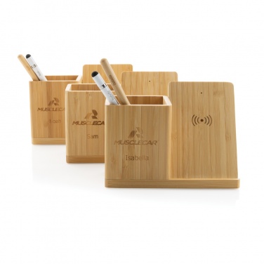 Logo trade business gift photo of: Calgary bamboo 10W wireless charger