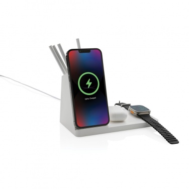 Logotrade promotional gift image of: Ontario recycled plastic & bamboo 3-in-1 wireless charger