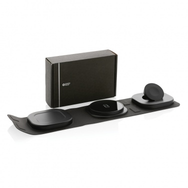 Logo trade promotional items image of: Swiss Peak RCS rplastic 3-in-1 wireless 15W travel charger