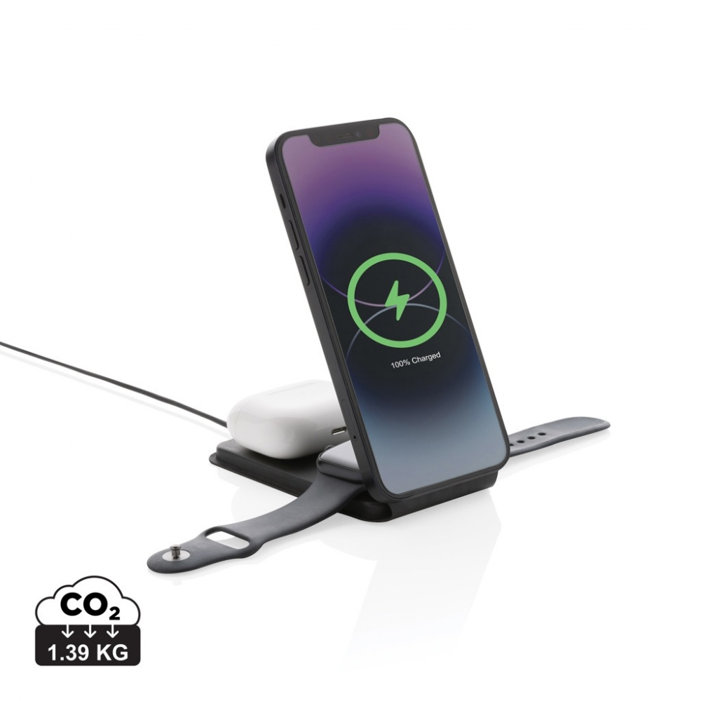 Logo trade promotional items picture of: Swiss Peak RCS rPU 15W  3-in-1 magnetic wireless charger