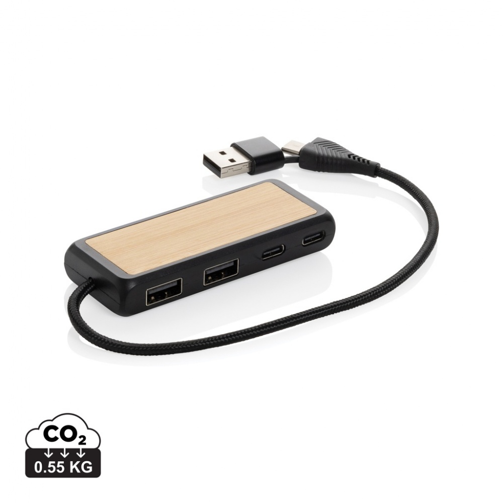 Logo trade promotional product photo of: Link RCS recycled plastic and bamboo dual Input USB hub